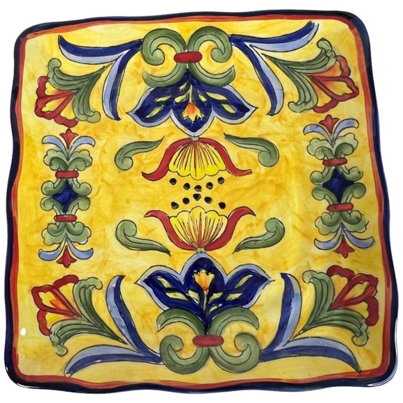 New Maxcera Yellow Talavera Ceramic Large Footed Mug And Square Salad Plate 9 IN - Picture 8 of 9